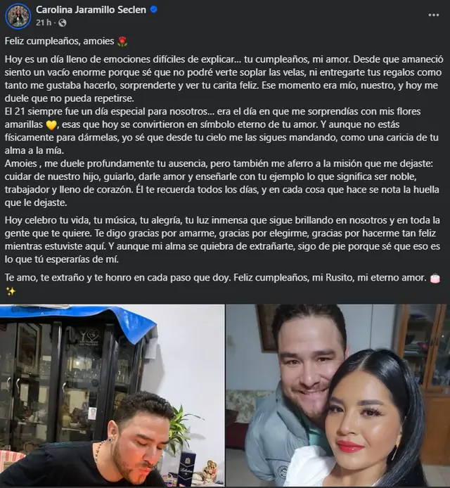 Comunicado compartido por Carolina Jaramillo por cumpleaños de su esposo Paul Flores. Foto: Facebook.   