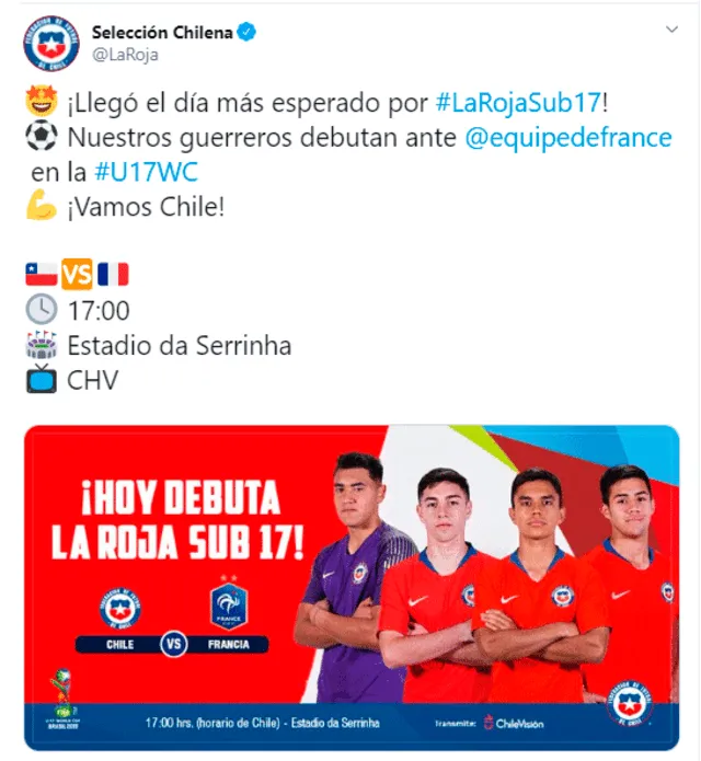 Chile debuta en el Mundial Sub-17 enfrentándose a Francia