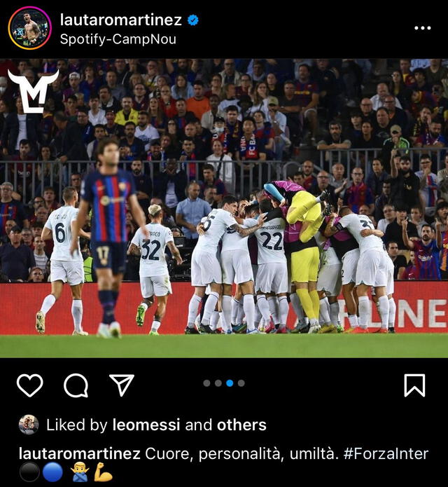 Like de Messi al post de Lautaro Martínez. Foto: Captura de Instagram.