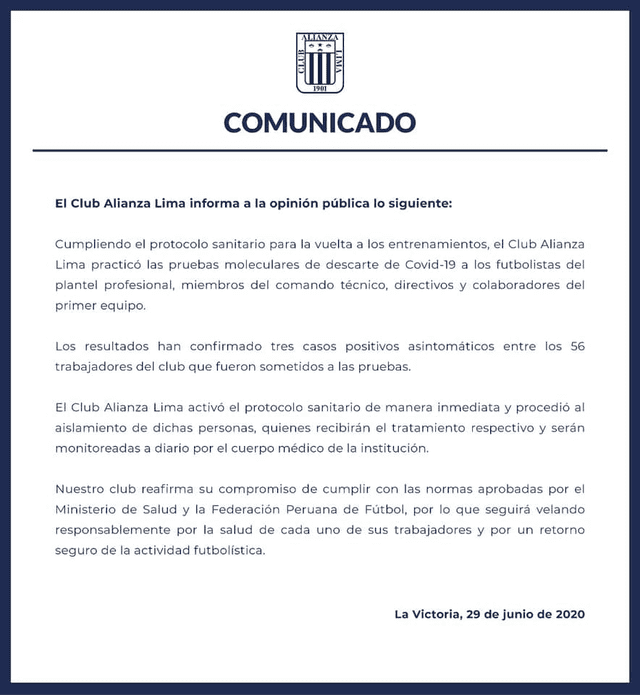 Comunicado Alianza Lima