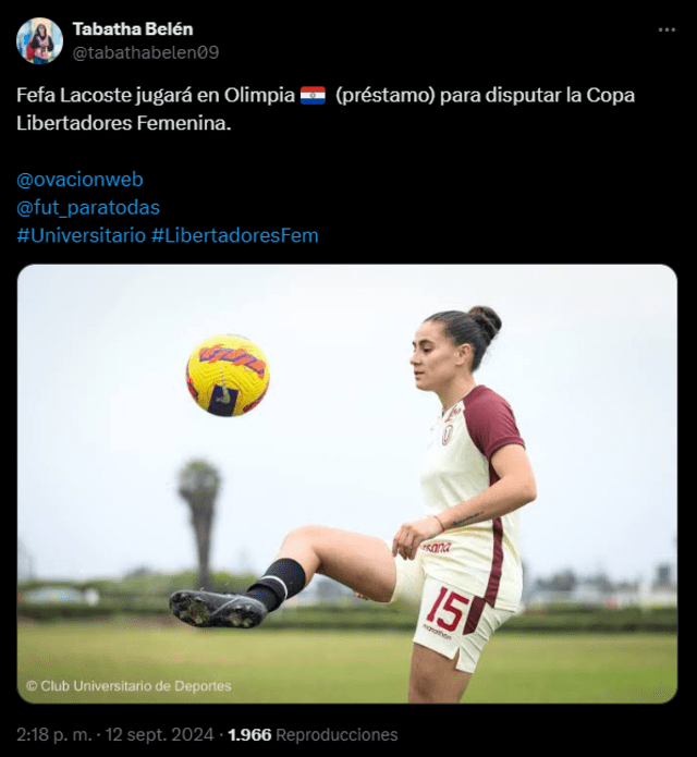  Fefa Lacoste es capitana de Universitario de Deportes y negocia su renovación. Foto: captura de pantalla de X   