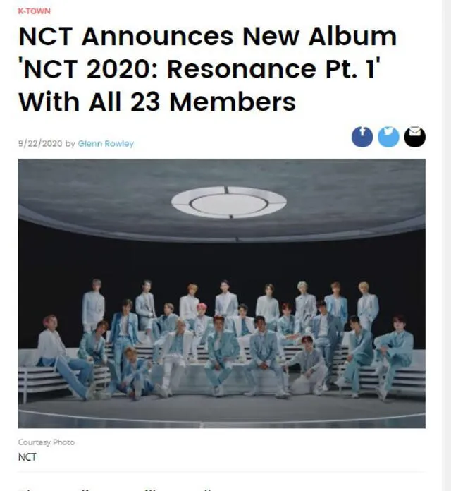 Artículo de Billboard sobre NCT - Resonance Pt. 1. Créditos: Billboard