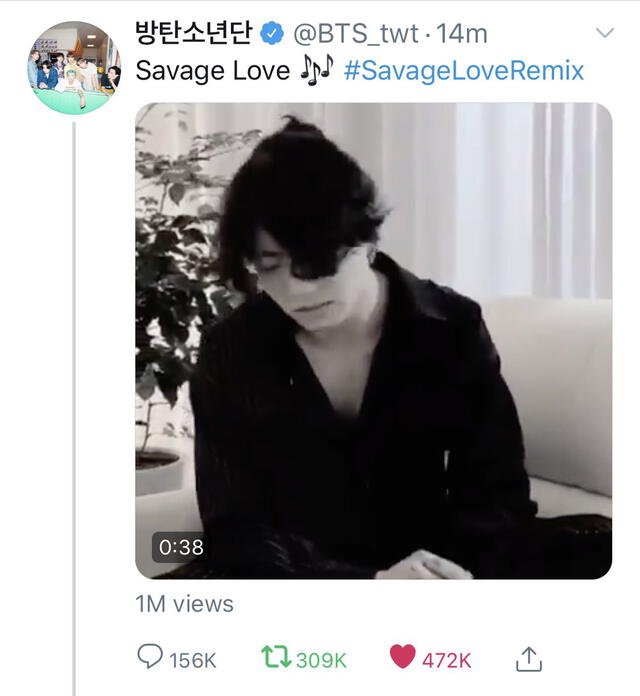 Post de Jungkook de BTS cantando a capela "Savage love remix". Foto: Captura Twitter