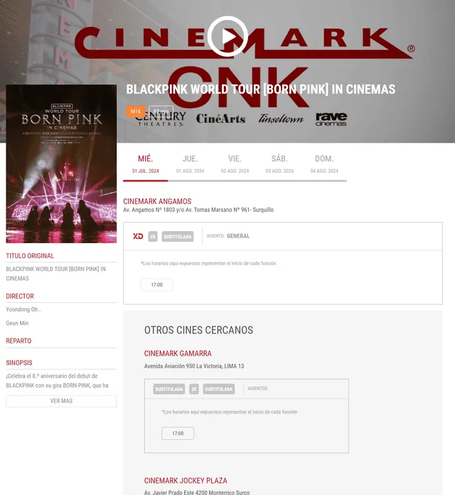 Cinemark. Foto: captura Cinemark 