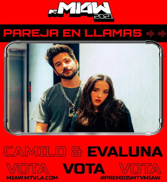 Camilo y Evaluna están nominados a pareja en llamas. Foto: MTVLA/Facebook