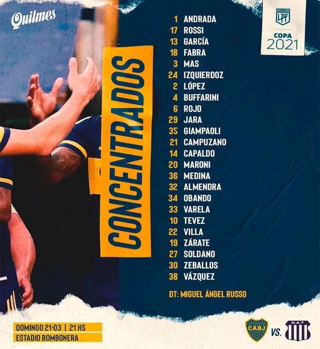 Convocados por Boca Juniors para enfrentar a Talleres. Foto: BocaJrsOficial/Twitter