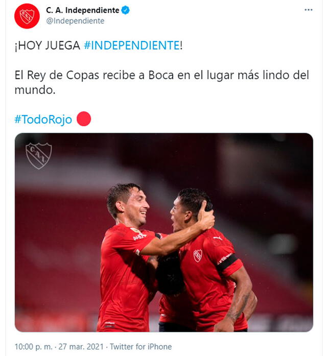 Boca Juniors vs. Independiente EN VIVO HOY por la Copa de la Liga Profesional. Foto: Independiente / Twitter Boca Juniors vs. Independiente EN VIVO HOY por la Copa de la Liga Profesional. Foto: Independiente / Twitter