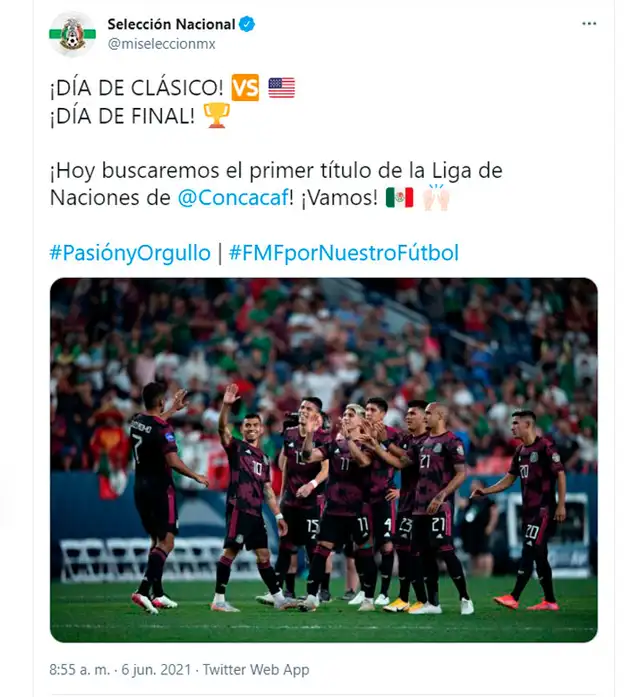 México se enfrenta a Estados Unidos por la final de la primera Liga de Naciones de Concacaf. Foto: miseleccionmx/Twitter México se enfrenta a Estados Unidos por la final de la primera Liga de Naciones de Concacaf. Foto: miseleccionmx/Twitter