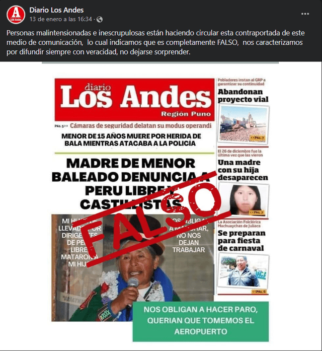 Desmentido de la imagen viral del Diario Los Andes