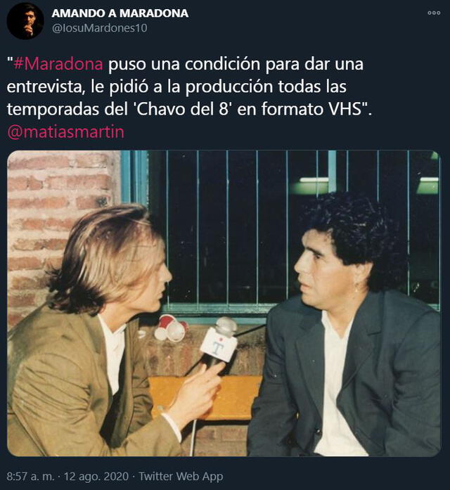 Diego Maradona y Matías Martín, a quien le pidió los VHS de El chavo del 8. Foto: difusión