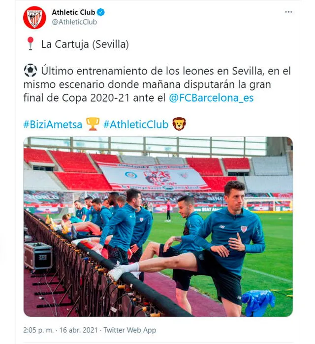 Entrenamiento de Athletic de Bilbao previo al partido contra Barcelona. Foto: AthleticClub/Twitter