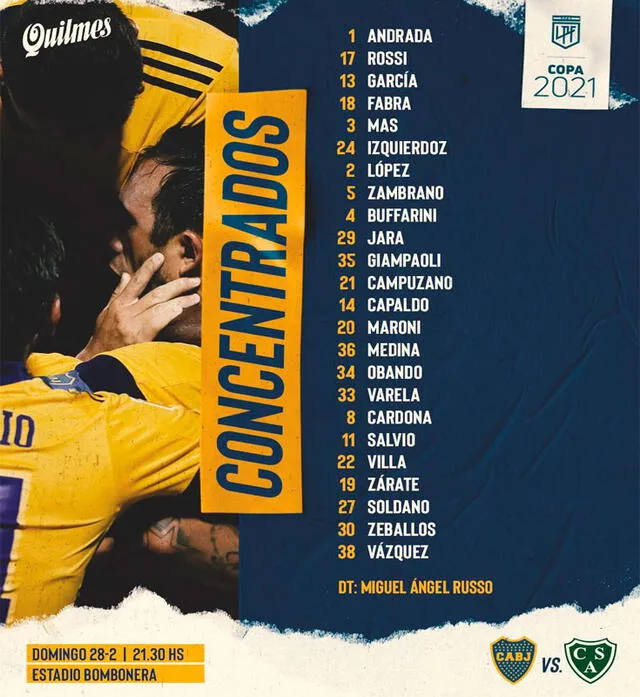 Convocados por Boca Juniors para enfrentar a Sarmiento. Foto: BocaJrsOficial/Twitter