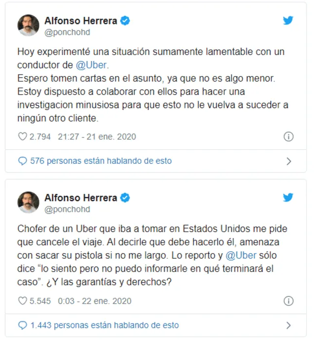 Alfonso Herrera recurrió a Twitter para contar lo que vivió.