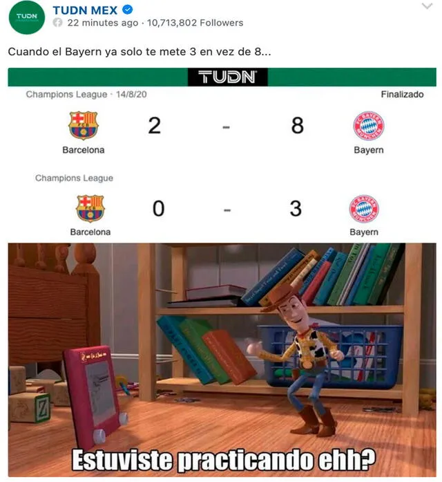 Mejores memes del Bayern Munich 3-0 Barcelona por la Champions League. Foto: captura Twitter