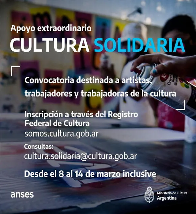 Cultura Solidaria se aprobó a través de un convenio entre el Ministerio de Cultura y ANSES. Foto: CulturaNacionAR/Twitter