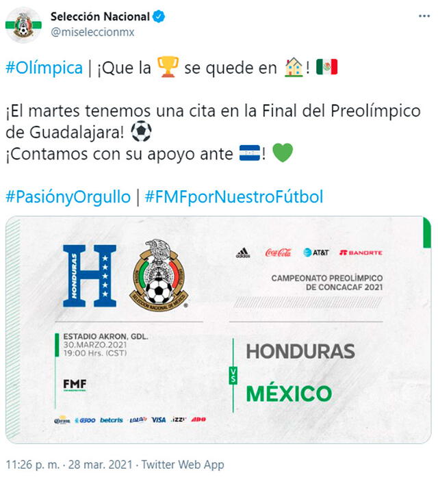 México vs. Honduras EN VIVO HOY por el Preolímpico de Concacaf. Foto: miseleccionmx/Twitter