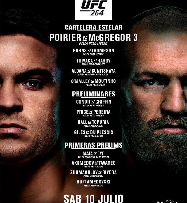 Cartelera completa del UFC 264, que tendrá al McGregor vs. Poirier como pelea estelar. Foto: UFC