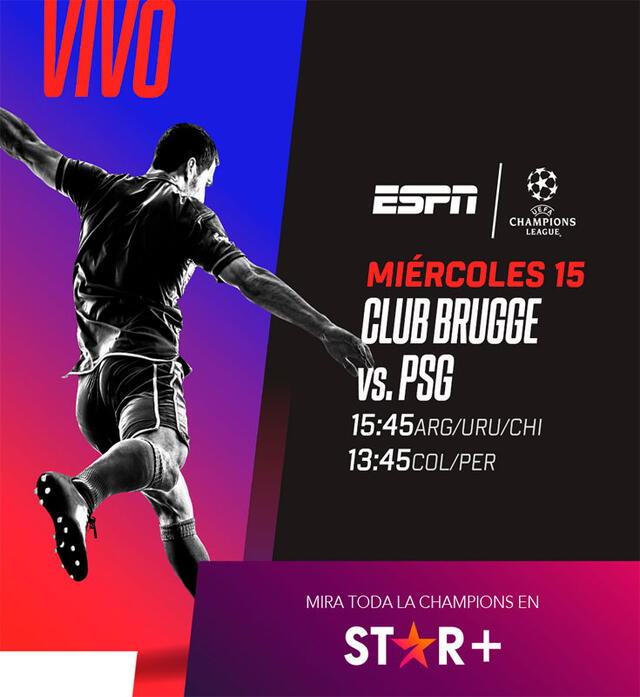El partido PSG vs. Club Brujas podrá verse EN VIVO por ESPN y Star+ en Sudamérica de habla hispana. Foto: ESPN