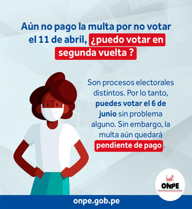 La ONPE aclaró que las personas que no hayan pagado multa por inasistencia a votar podrán sufragar en la segunda vuelta. Foto: ONPEoficial/Facebook