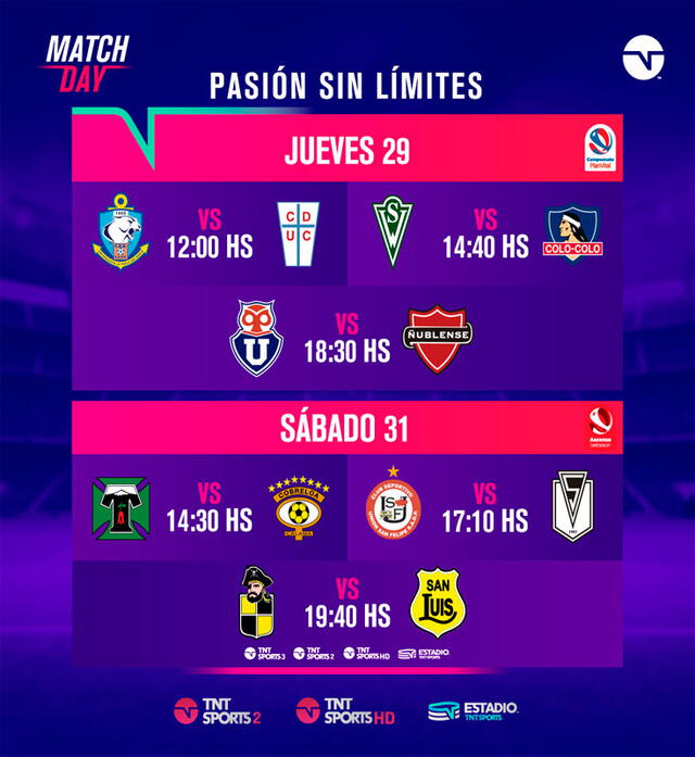 Santiago Wanderers vs. Colo Colo es uno de los partidos que transmitirá TNT Sports 2 y HD este jueves 29. Foto: TNTSportsCL/Facebook