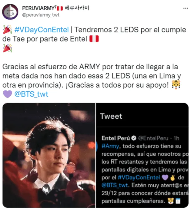 ARMY hace tendencia en Twitter en preparación del cumpleaños de Taehyung de BTS. Foto: captura/Twitter