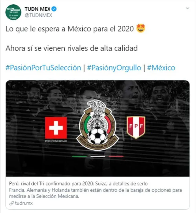 Selección peruana: México será rival de la Bicolor en el 2020