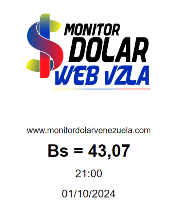 Precio del dólar en plataforma Monitor Dólar hoy, martes 1 de octubre. Foto: monitordolarvenezuela.com    