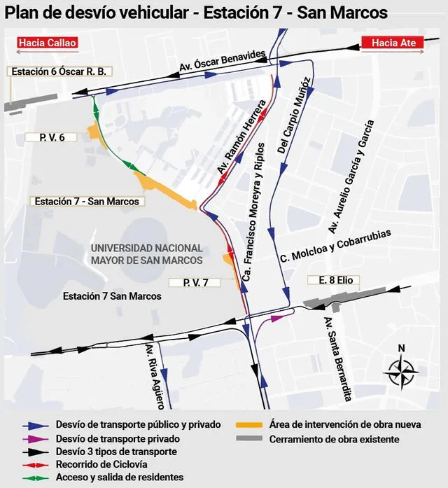 Plan de desvío vehicular por obras de estación San Marcos de la Línea 2. Foto: Andina 