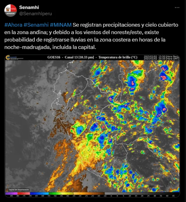  El Senamhi alertó sobre la posibilidad de lluvias en la capital durante las horas de la noche y la madrugada.    