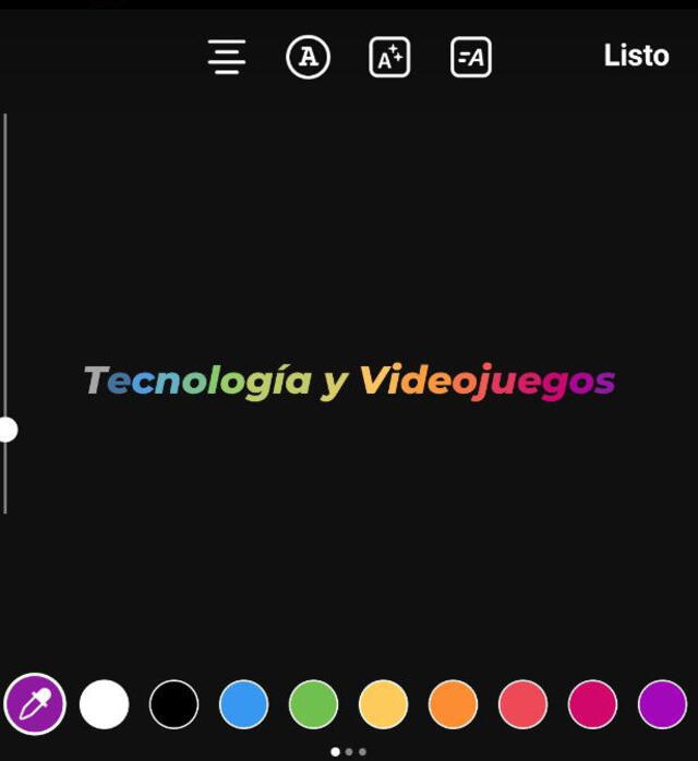 Texto arcoíris en Instagram