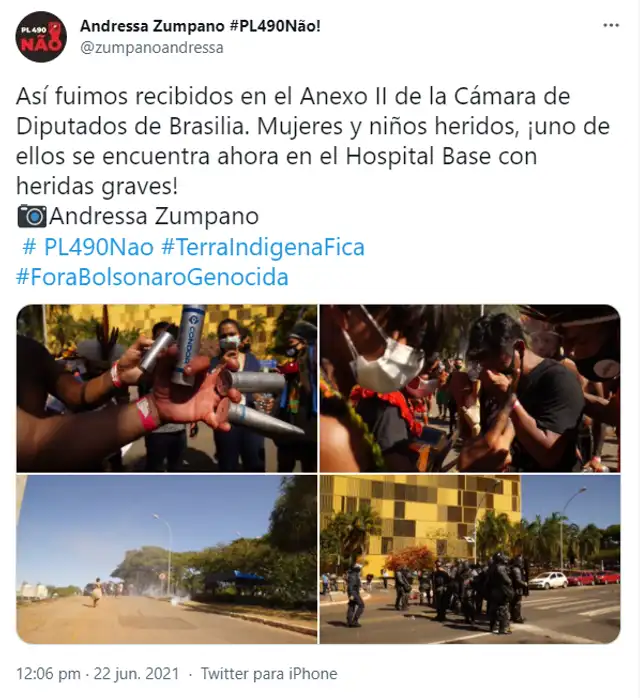 Cuando llegaron los indígenas, los agentes ya habían montado una barricada. Foto: captura/Twitter Cuando llegaron los indígenas, los agentes ya habían montado una barricada. Foto: captura/Twitter