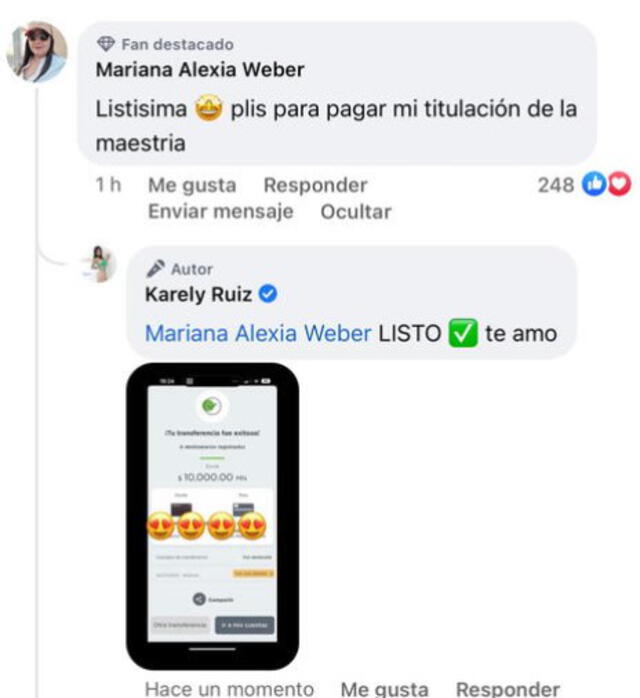 La respuesta de Karely Ruiz a la petición de una seguidora. Foto: captura de Facebook/Karely Ruiz