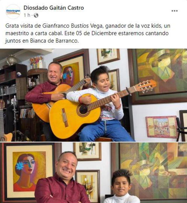 Diosdado Gaitán Castro anuncia concierto junto a Gianfranco Bustios. Foto: Diosdado Gaitán Castro/ Instagram