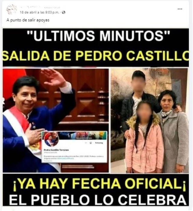 <em> Desinformación sobre Pedro Castillo. Foto: captura de Facebook</em>   