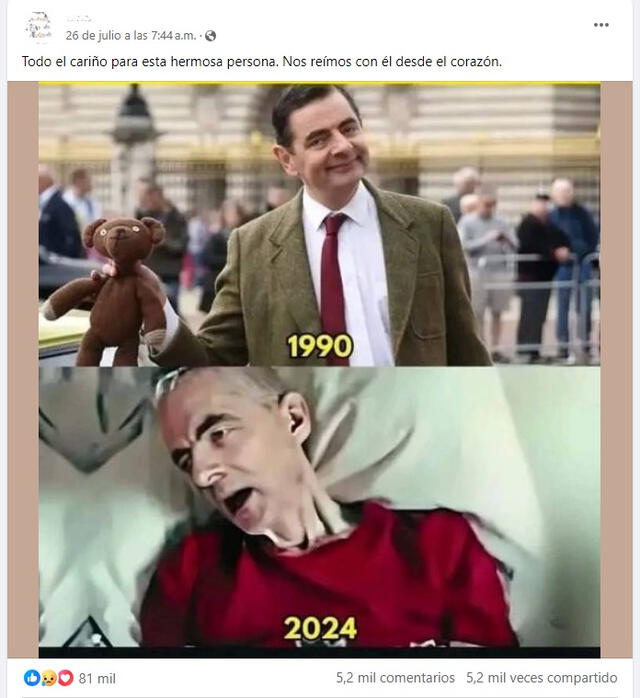 <em> Desinformación sobre Mr. Bean. Foto: captura de Facebook</em>   