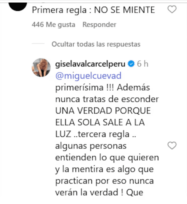 Gisela Valcárcel respondió a través de comentarios a los usuarios que critican de ella. Foto: Instagram Gisela Valcárcel respondió a través de comentarios a los usuarios que critican de ella. Foto: Instagram