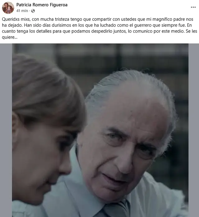  Hija de Hernán Romero Berrio confirma el fallecimiento del actor. Foto: captura Facebook   