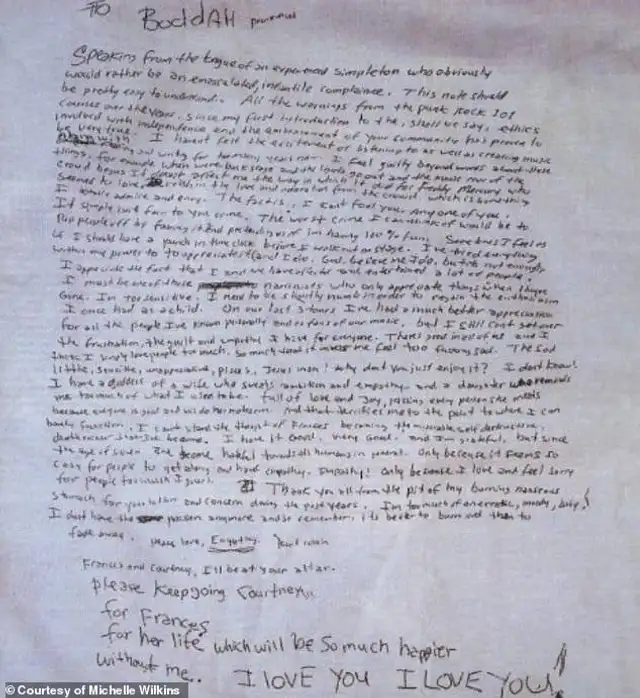  Supuesta nota de suicidio de Kurt Cobain. Foto: Michelle Wilkins   