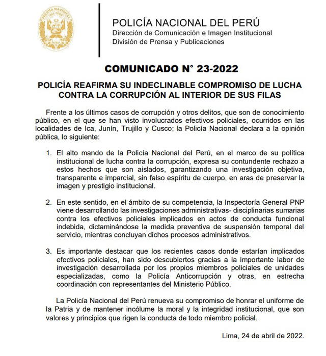 Comunicado PNP