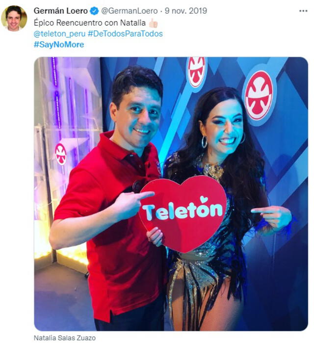 9.11.2019 | Germán Loero y Natalia Salas en la Teletón. Foto: captura Germán Loero/Twitter