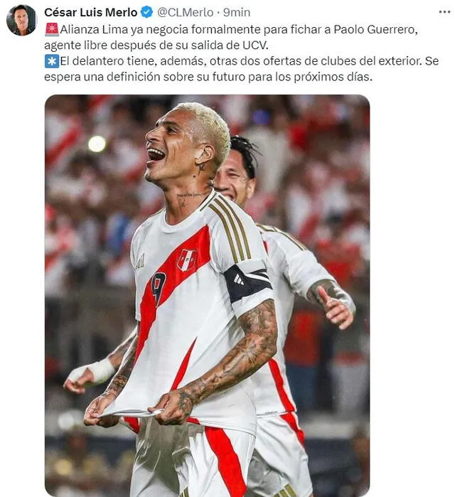  Información sobre Paolo Guerrero. Foto: captura 'X'/Cesar Luis Merlo   