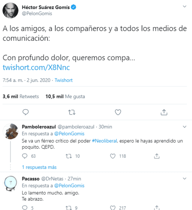 Héctor Suárez: seguidores lamentan la muerte del actor.