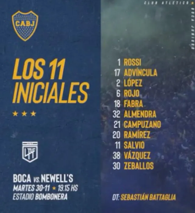 Lista titulares Boca Juniors. Foto: Boca Jr.