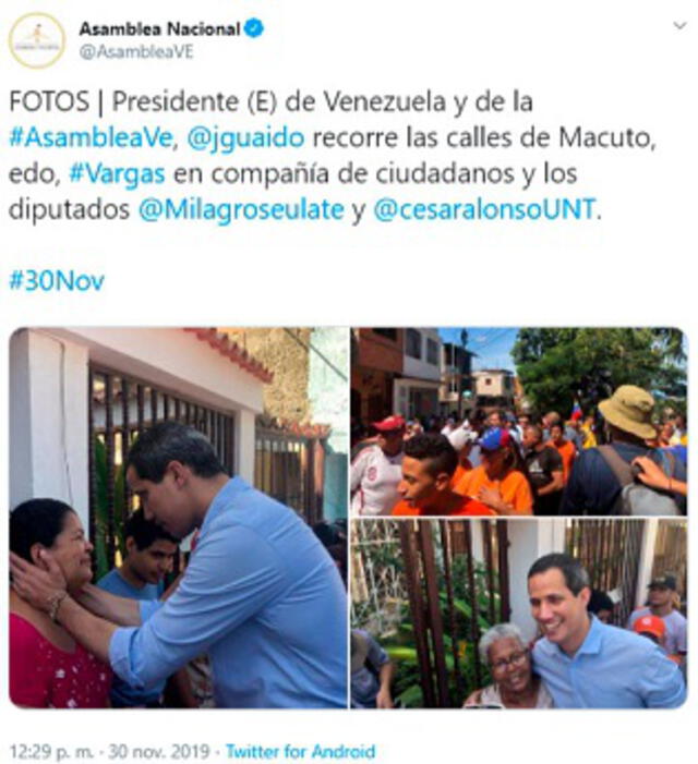 Desde la cuenta oficial en Twitter del Parlamento venezolano se hicieron eco de la visita. Foto: captura de pantalla