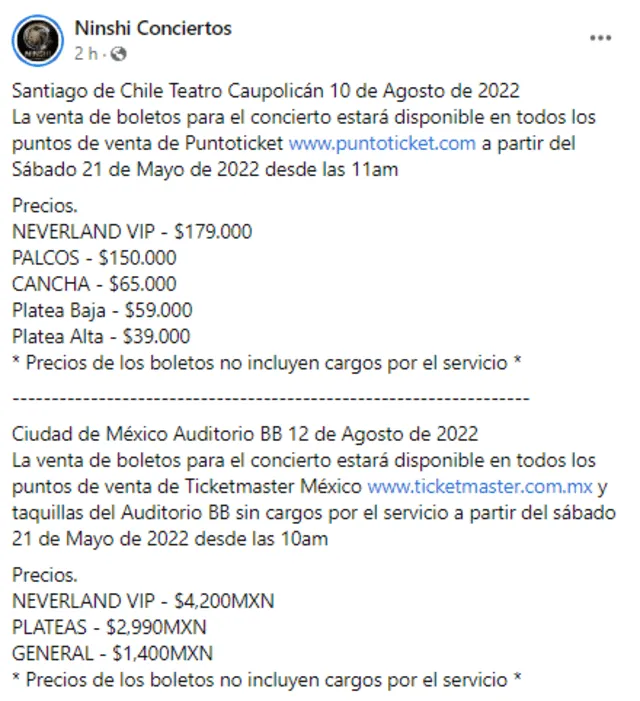 (G)I-DLE precio de entradas concierto Latinoamérica México Chile Ninshi Conciertos