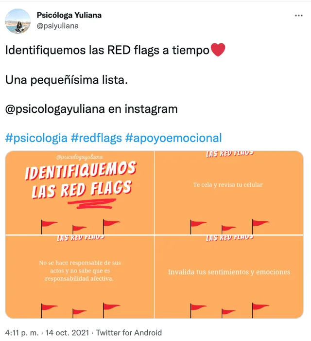 'Red Flags' que te alertan de una relación tóxica. Foto: captura de Twitter