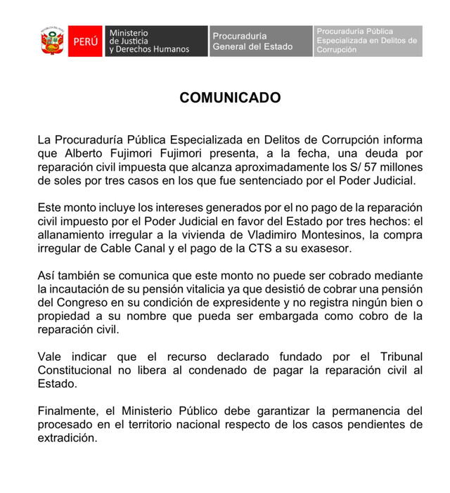 Foto: Comunicado Procuraduría del Perú   