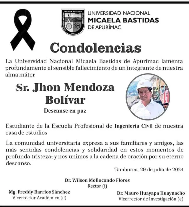 Condolencias de la Unamba. 