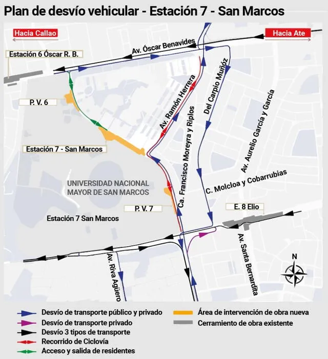 Plan de desvío vehicular por obras de la Línea 2 del Metro de Lima en la UNMSM. Foto: Andina   