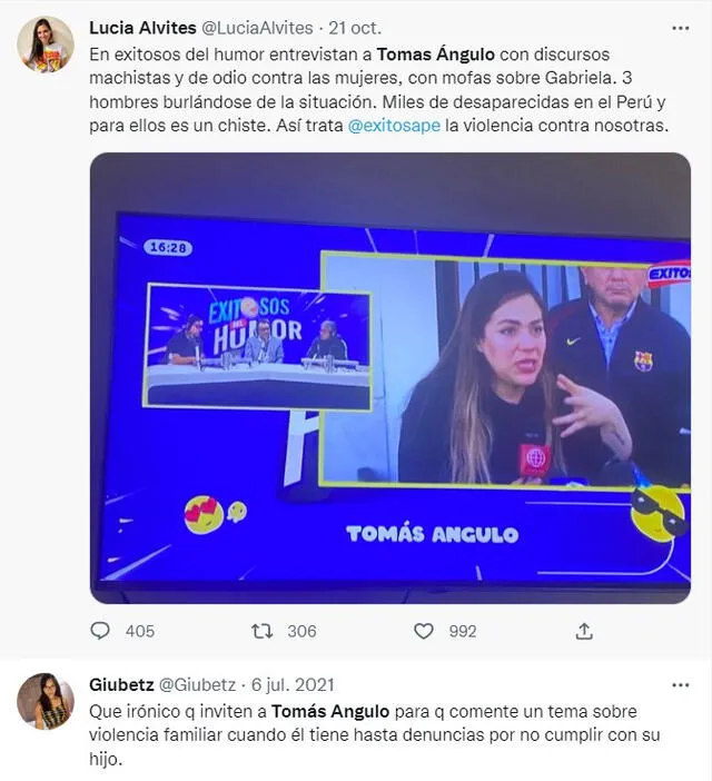 Usuarios critican a Tomás Angulo por desatinados comentarios sobre el caso Gabriela Sevilla. Foto: Twitter.